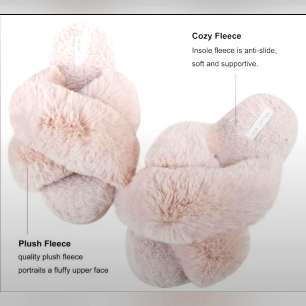 Halluci Blush Pink, Soft Plush Fleece Indoor or Outdoor Slippers, Medium (7-8)